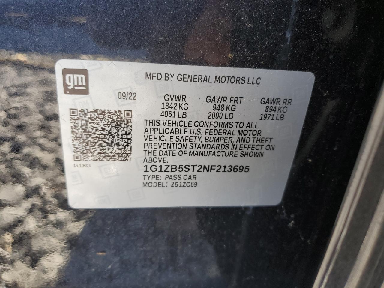 2022 Chevrolet Malibu Ls VIN: 1G1ZB5ST2NF213695 Lot: 90012775