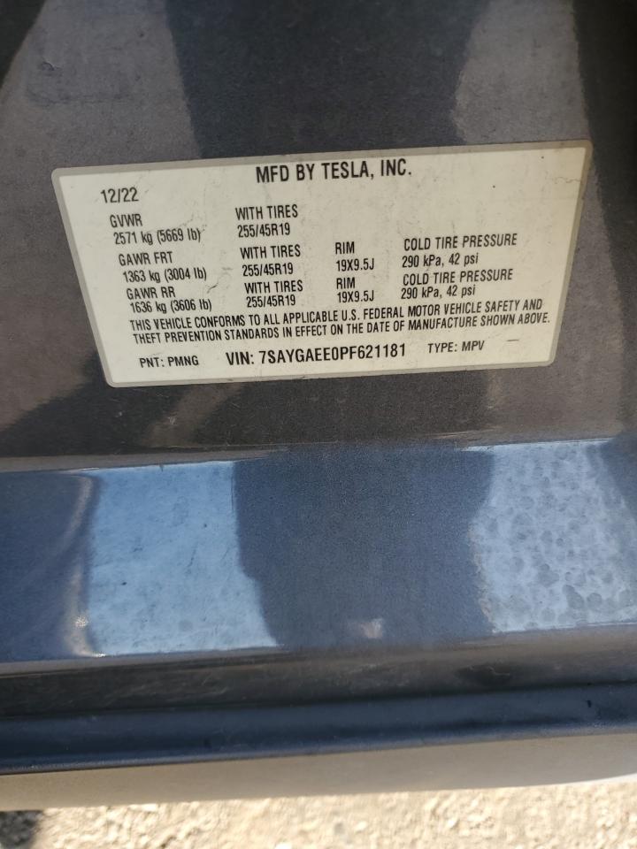 2023 Tesla Model Y VIN: 7SAYGAEE0PF621181 Lot: 89871235