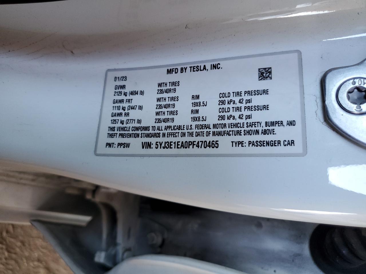 2023 Tesla Model 3 VIN: 5YJ3E1EA0PF470465 Lot: 84702285