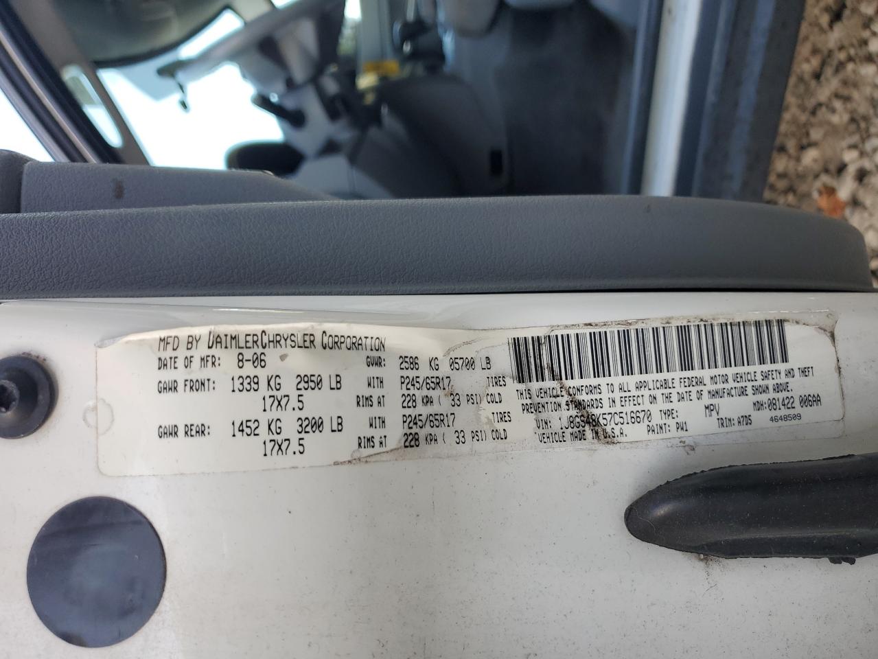 2007 Jeep Grand Cherokee Laredo VIN: 1J8GS48K57C516670 Lot: 85153775