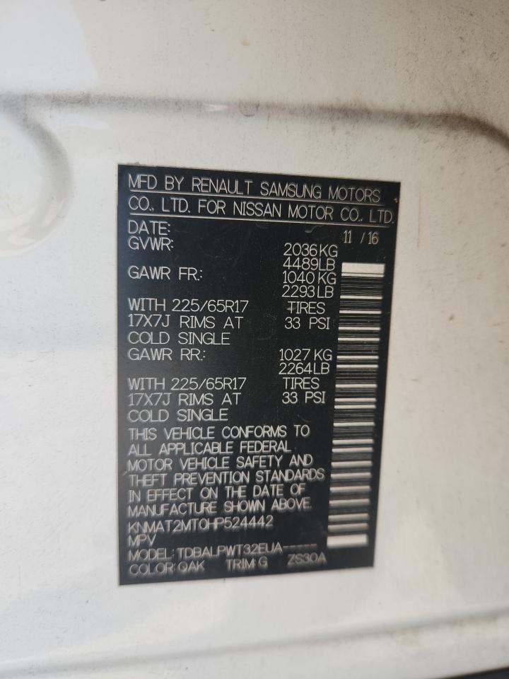 2017 Nissan Rogue S VIN: KNMAT2MT0HP524442 Lot: 82432465