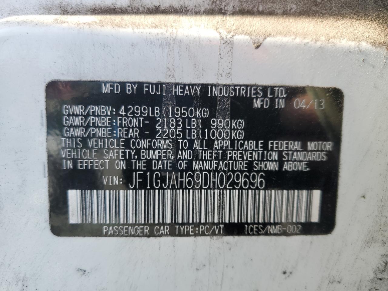 2013 Subaru Impreza Limited VIN: JF1GJAH69DH029696 Lot: 84006195