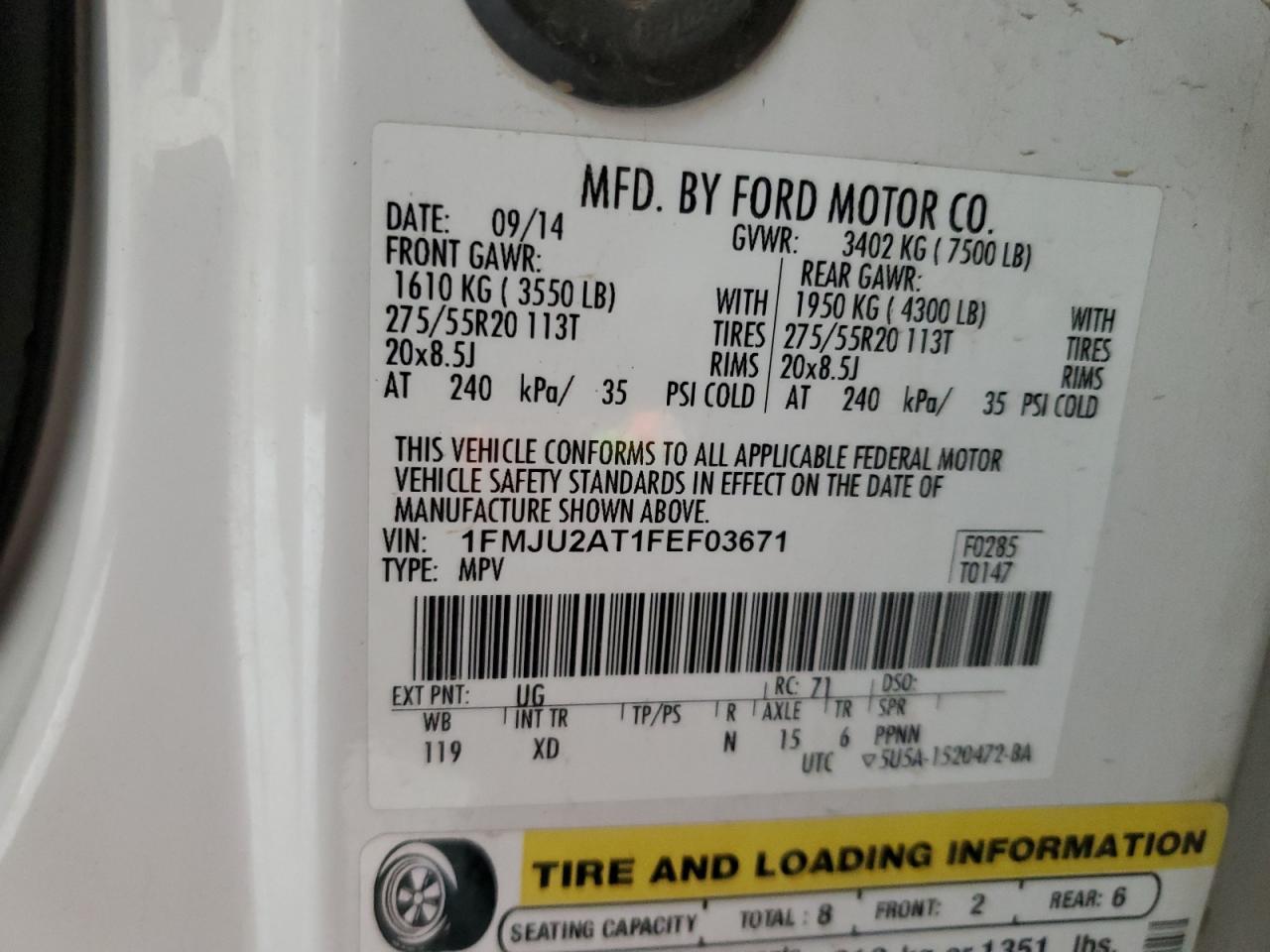 2015 Ford Expedition Limited VIN: 1FMJU2AT1FEF03671 Lot: 85598635