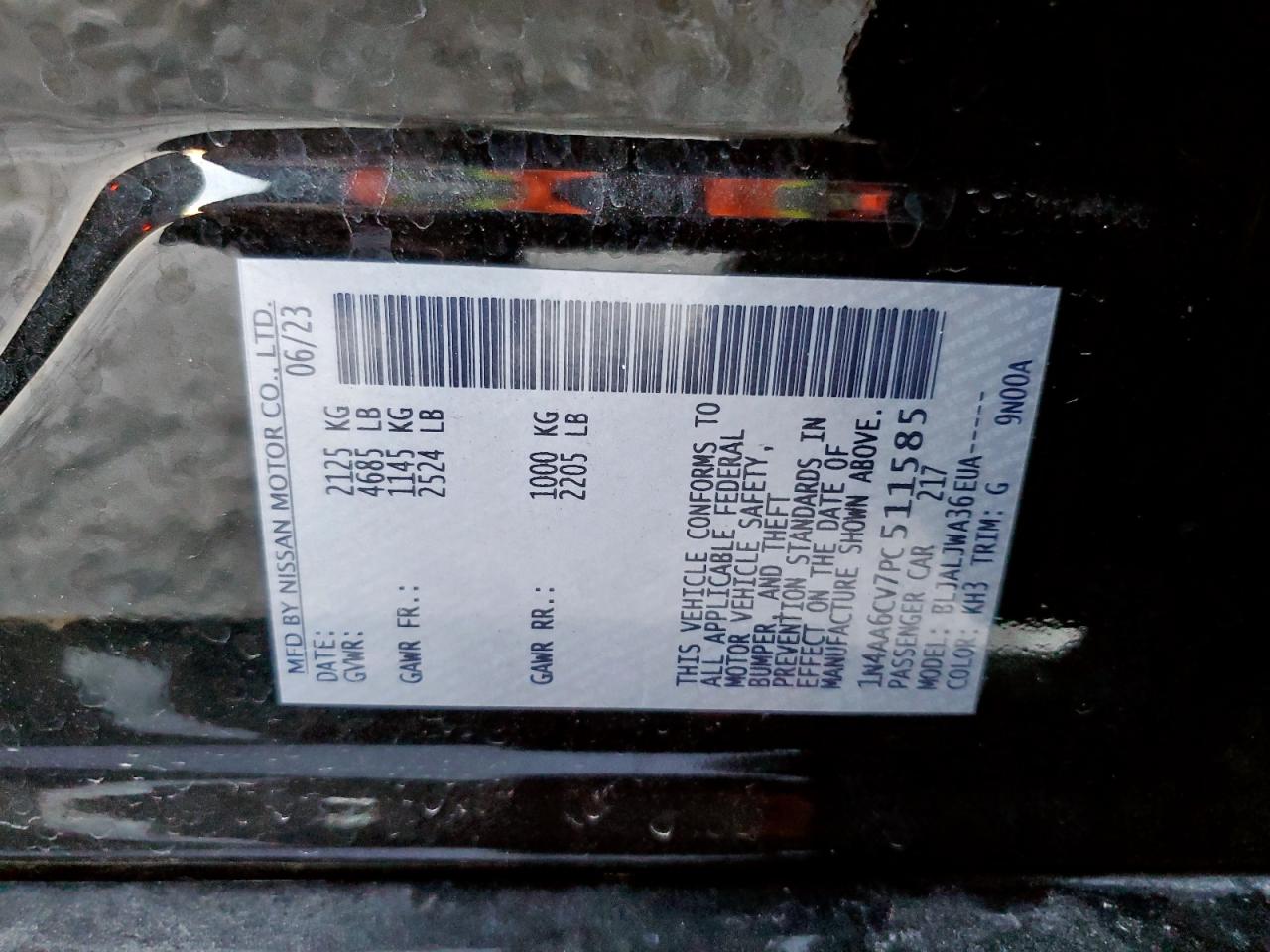 2023 Nissan Maxima Sv VIN: 1N4AA6CV7PC511585 Lot: 86456415