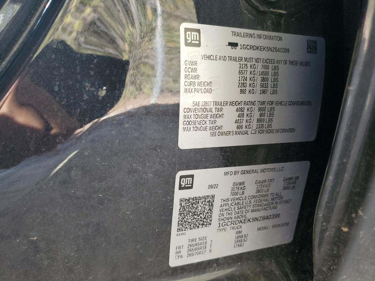 2022 Chevrolet Silverado K1500 Lt-L VIN: 1GCRDKEK5NZ640399 Lot: 85172405