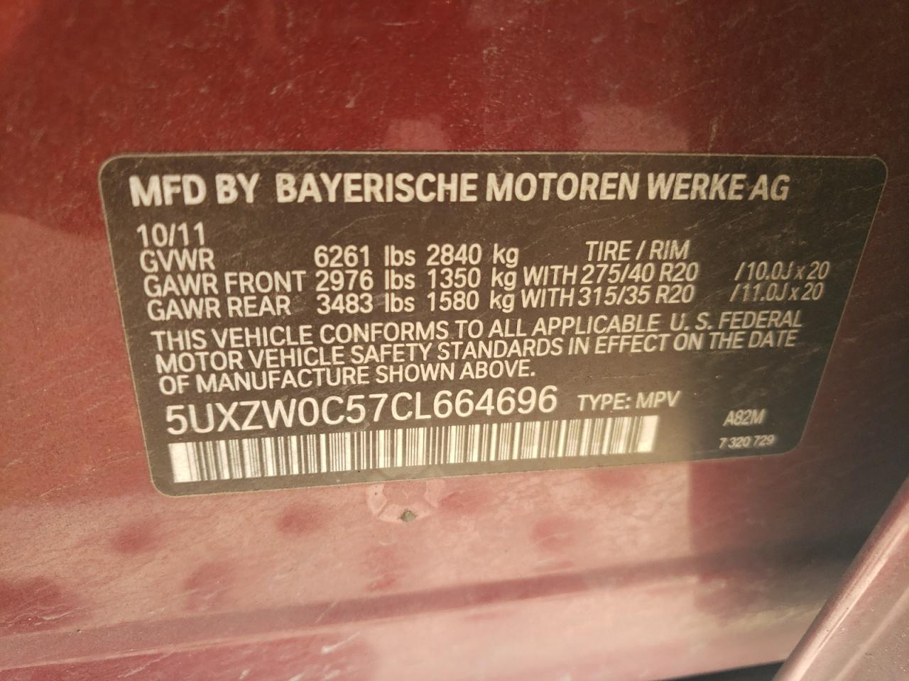 2012 BMW X5 xDrive35D VIN: 5UXZW0C57CL664696 Lot: 82540675