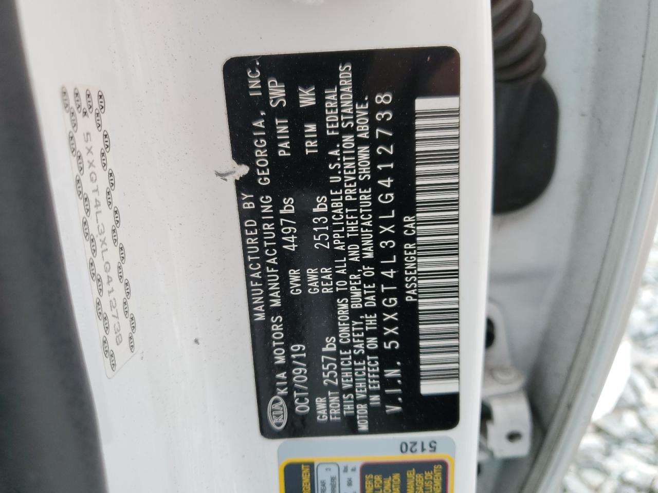 2020 Kia Optima Lx VIN: 5XXGT4L3XLG412738 Lot: 85568105