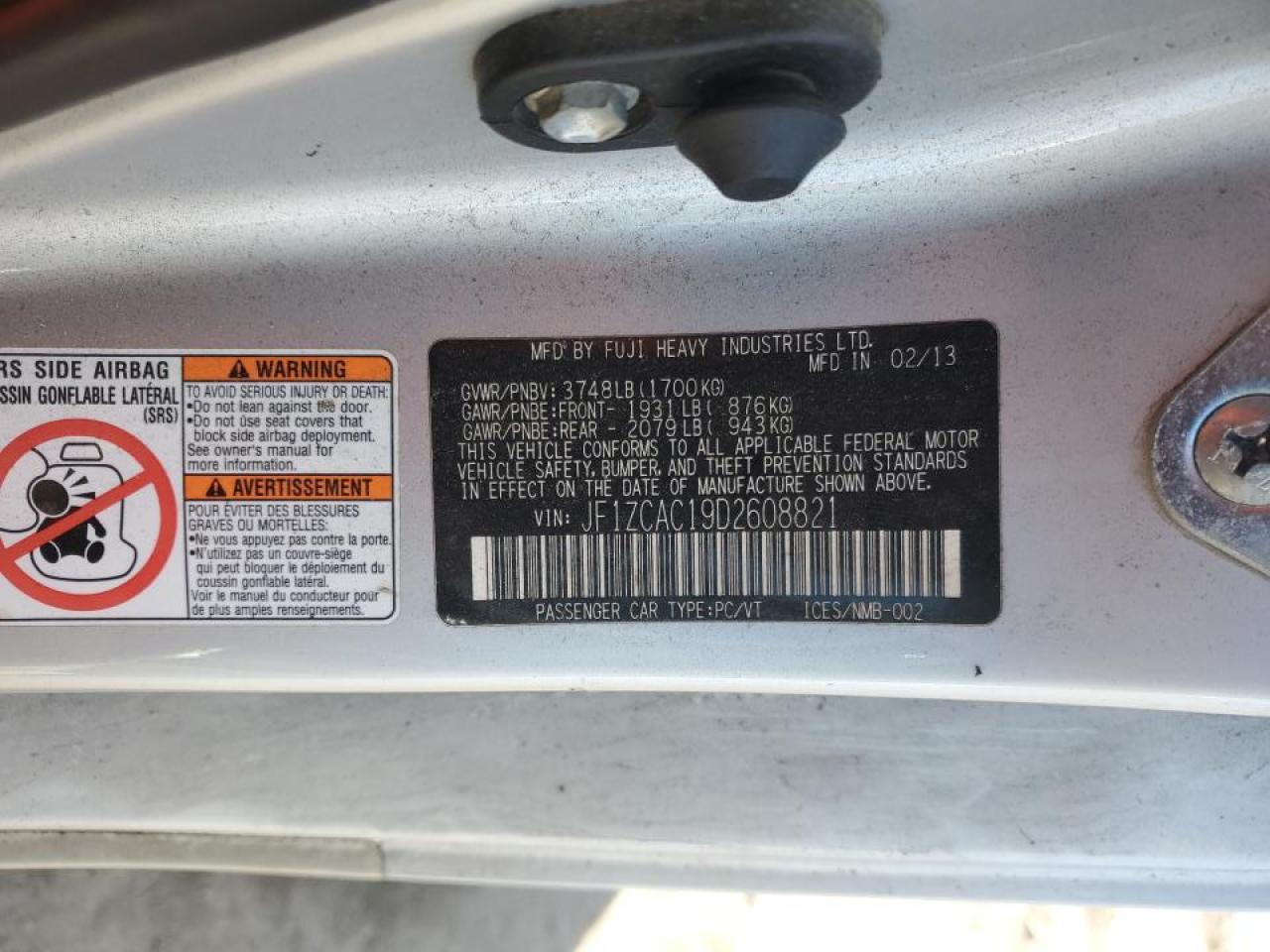 2013 Subaru Brz 2.0 Limited VIN: JF1ZCAC19D2608821 Lot: 90899605