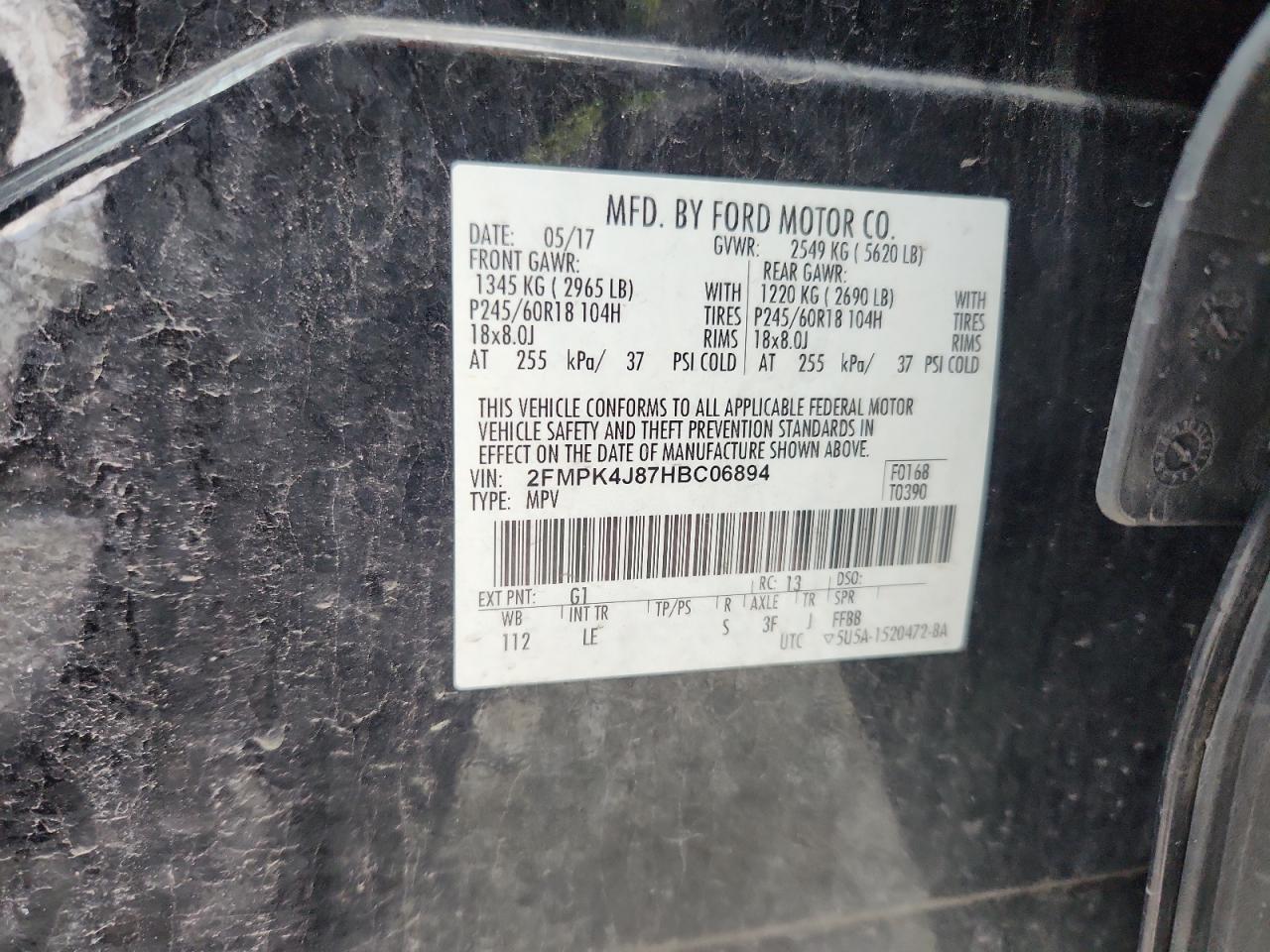 2017 Ford Edge Sel VIN: 2FMPK4J87HBC06894 Lot: 87040705