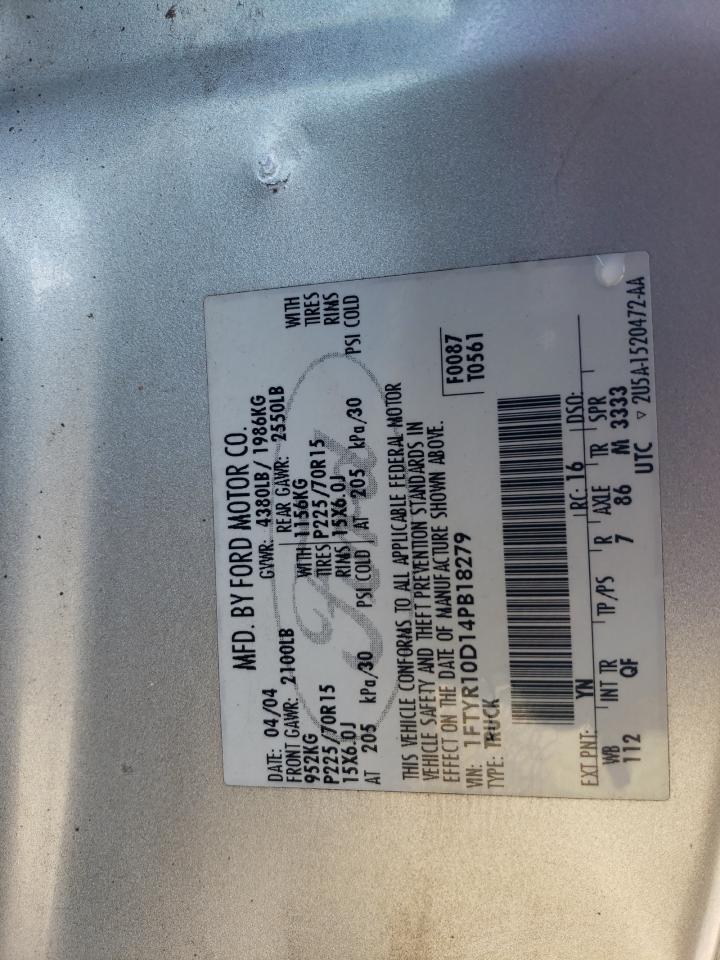 2004 Ford Ranger VIN: 1FTYR10D14PB18279 Lot: 85509835