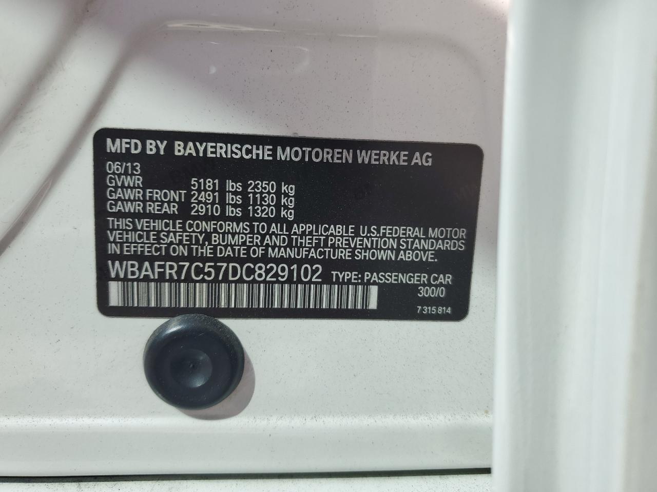 2013 BMW 535 I VIN: WBAFR7C57DC829102 Lot: 85201275