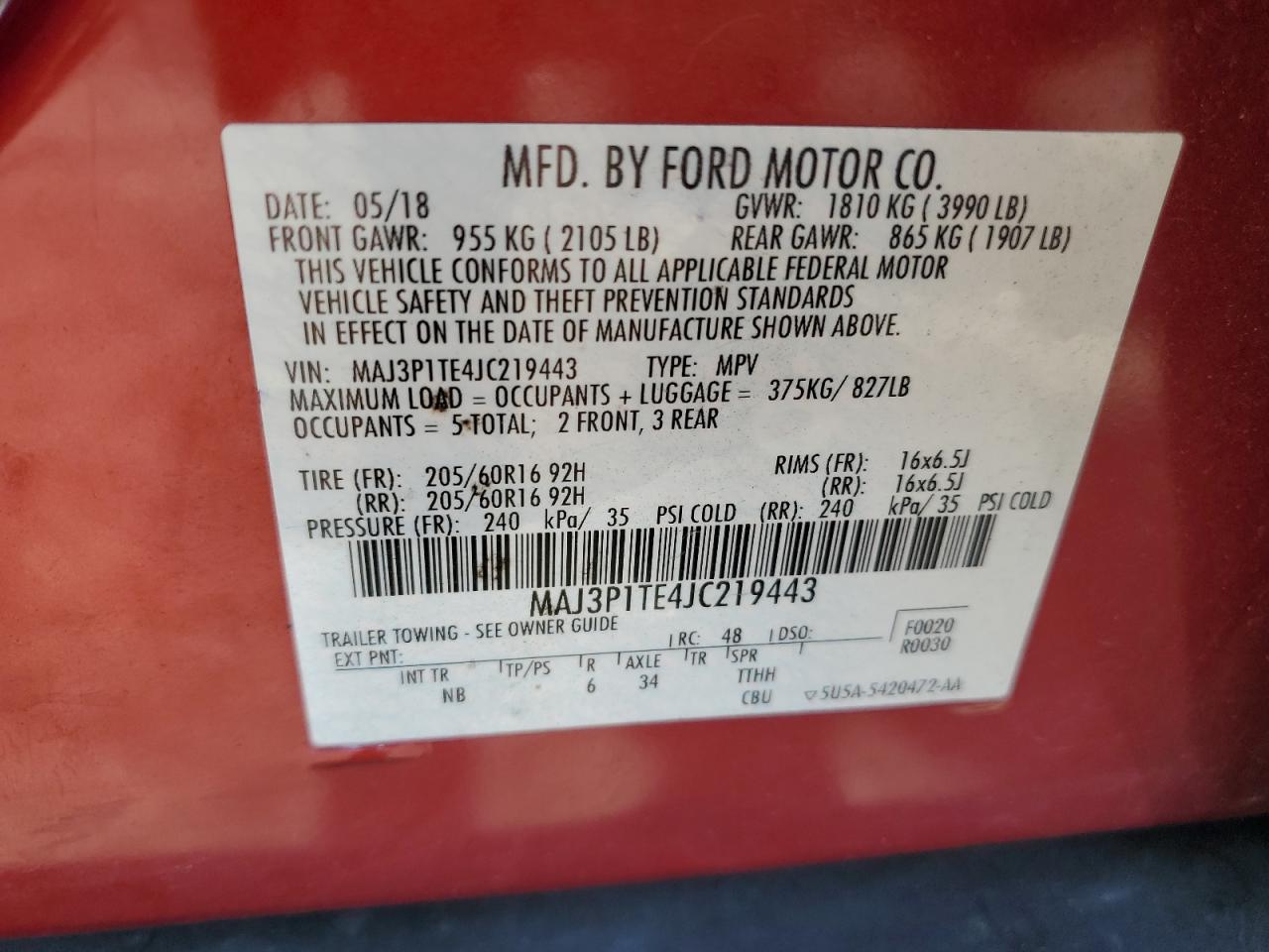 2018 Ford Ecosport Se VIN: MAJ3P1TE4JC219443 Lot: 82550195