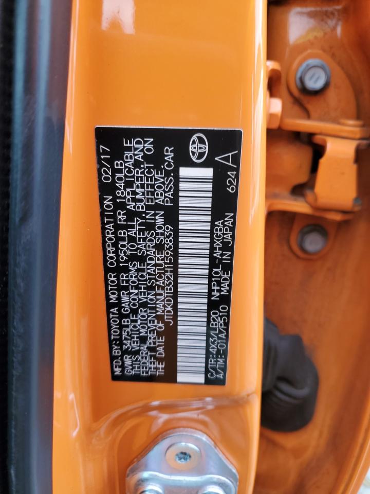 2017 Toyota Prius C VIN: JTDKDTB32H1593839 Lot: 90837785