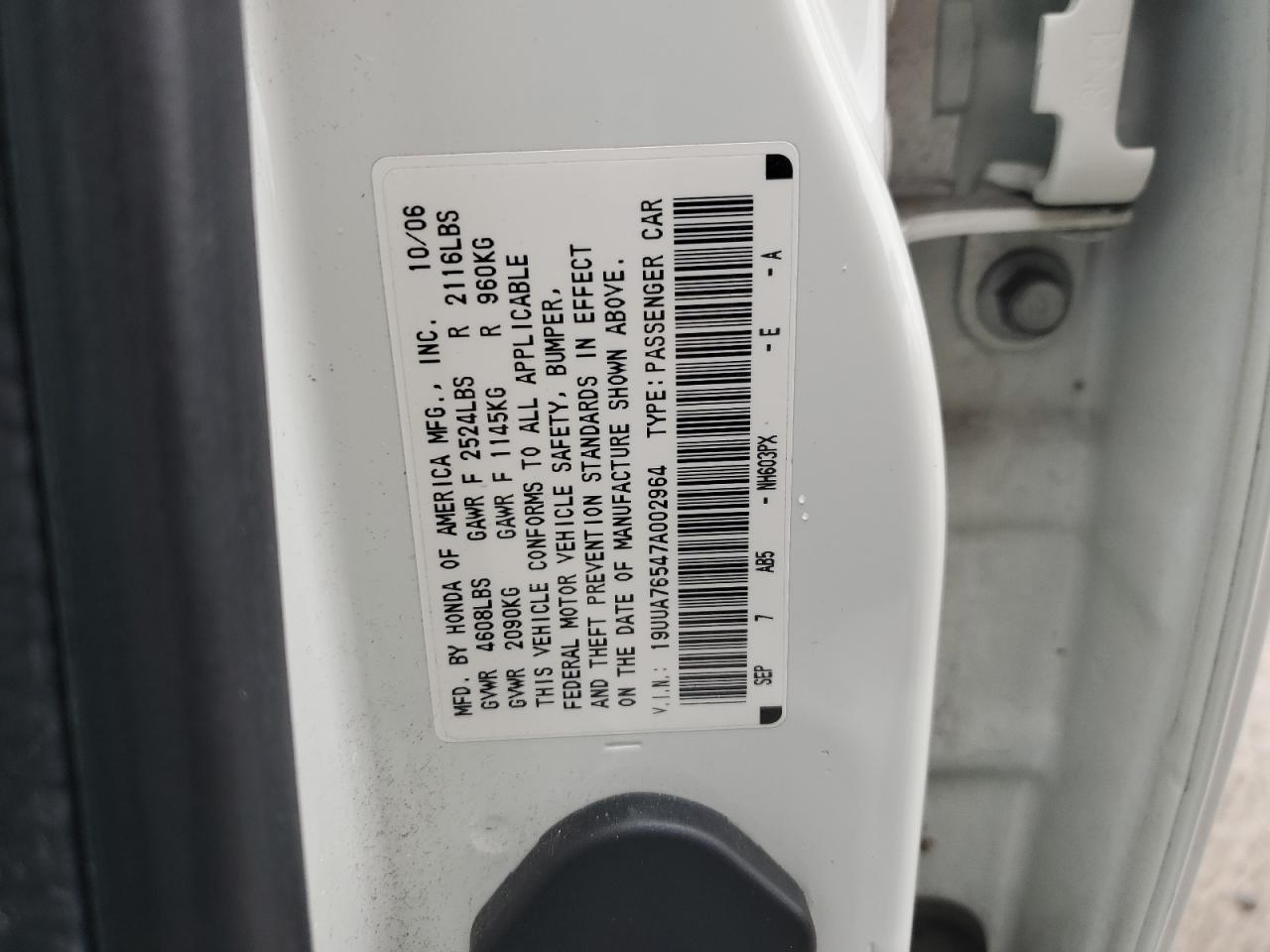 2007 Acura Tl Type S VIN: 19UUA76547A002964 Lot: 82748315