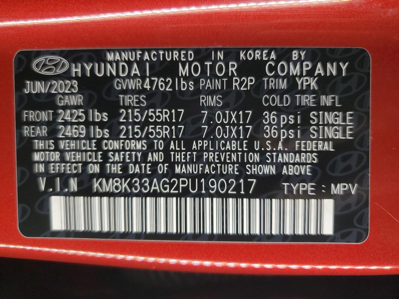 2023 Hyundai Kona Sel VIN: KM8K33AG2PU190217 Lot: 85289745