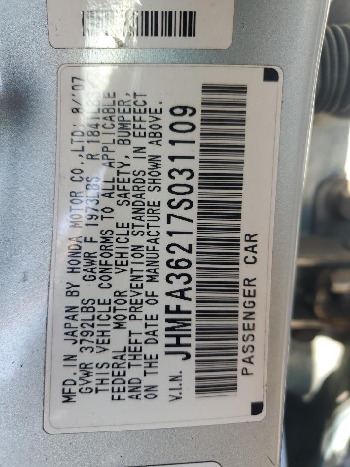 2007 Honda Civic Hybrid VIN: JHMFA36217S031109 Lot: 82213155