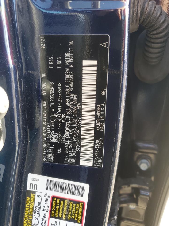 2021 Toyota Highlander Hybrid Xle VIN: 5TDHBRCH1MS038262 Lot: 85273415