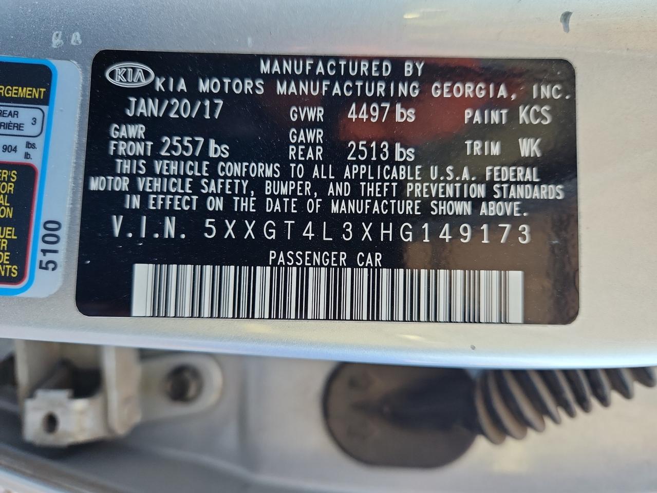 2017 Kia Optima Lx VIN: 5XXGT4L3XHG149173 Lot: 85592915