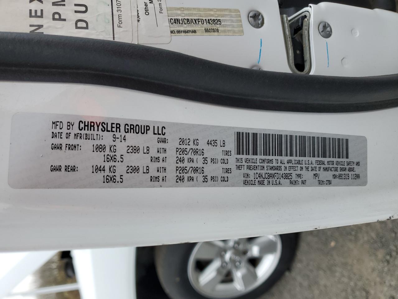 2015 Jeep Compass Sport VIN: 1C4NJCBAXFD143825 Lot: 87482685