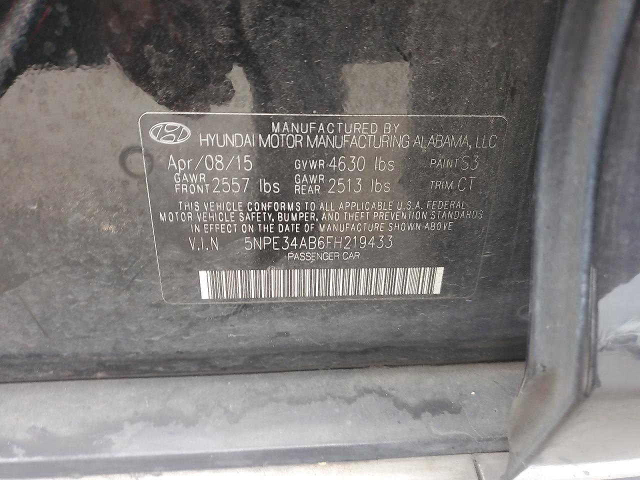 2015 Hyundai Sonata Sport VIN: 5NPE34AB6FH219433 Lot: 82357565