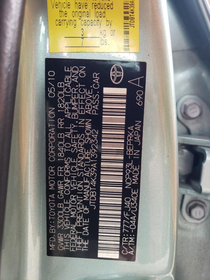 2010 Toyota Yaris VIN: JTDBT4K39A1392342 Lot: 86283135