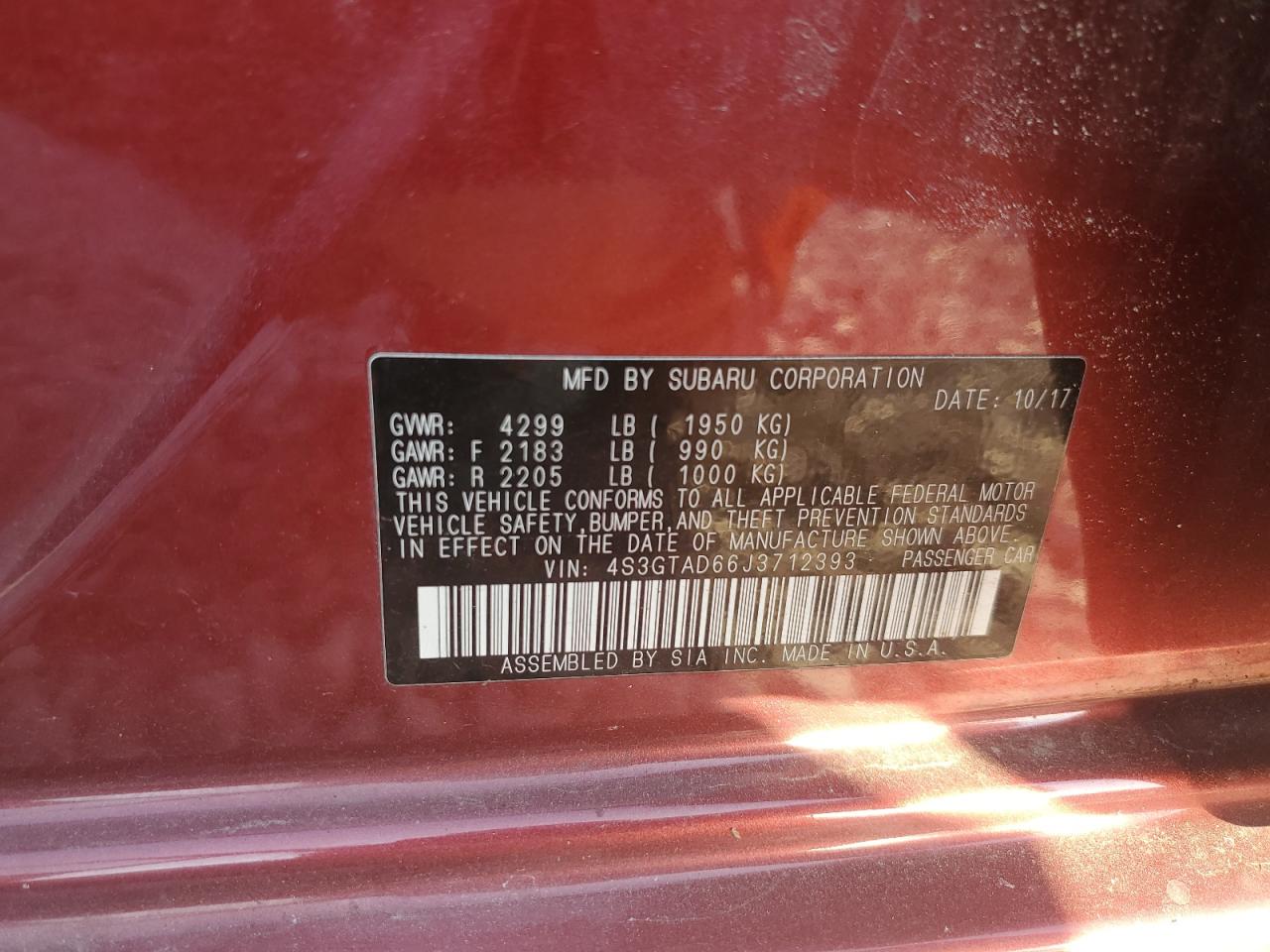 2018 Subaru Impreza Premium Plus VIN: 4S3GTAD66J3712393 Lot: 85153185