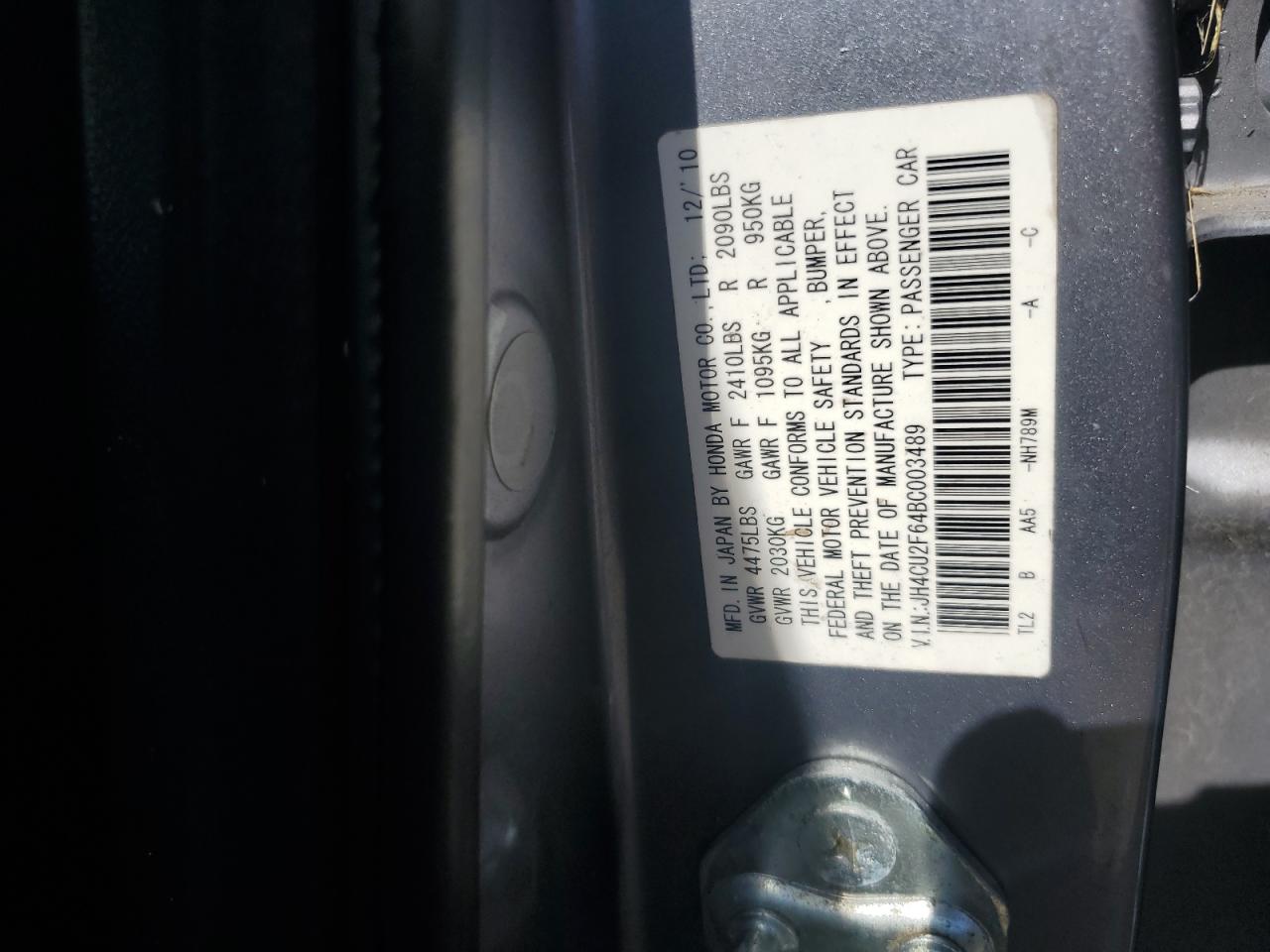 2011 Acura Tsx VIN: JH4CU2F64BC003489 Lot: 90051695