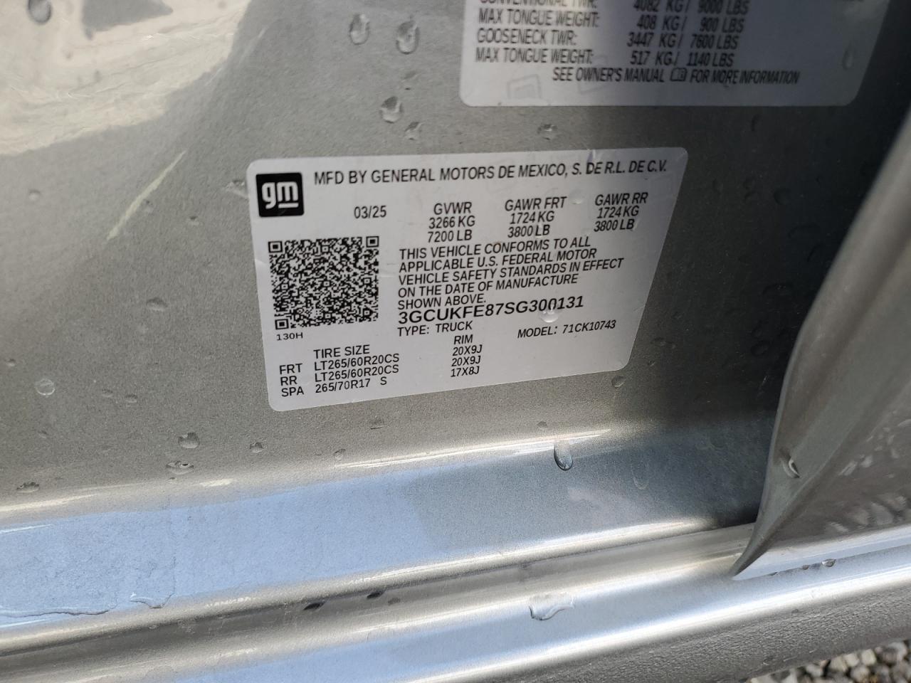 2025 Chevrolet Silverado K1500 Lt Trail Boss VIN: 3GCUKFE87SG300131 Lot: 85144385