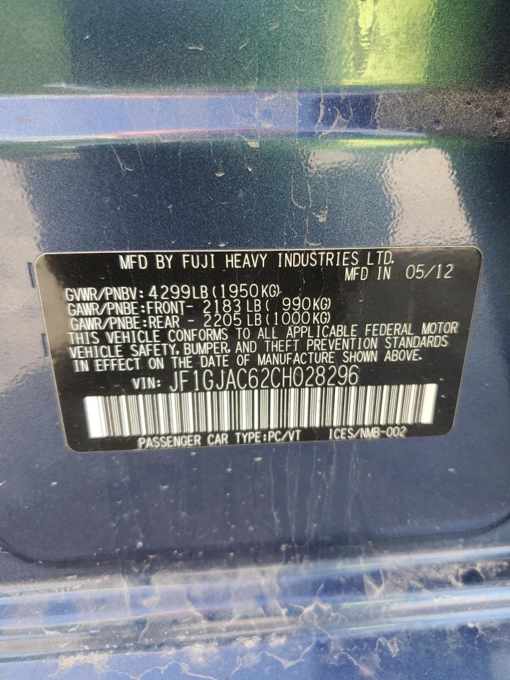 2012 Subaru Impreza Premium VIN: JF1GJAC62CH028296 Lot: 89906515