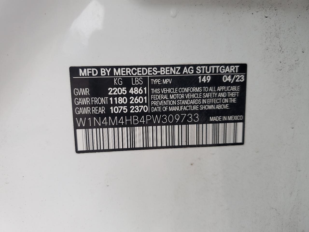 2023 Mercedes-Benz Glb 250 4Matic VIN: W1N4M4HB4PW309733 Lot: 86130545