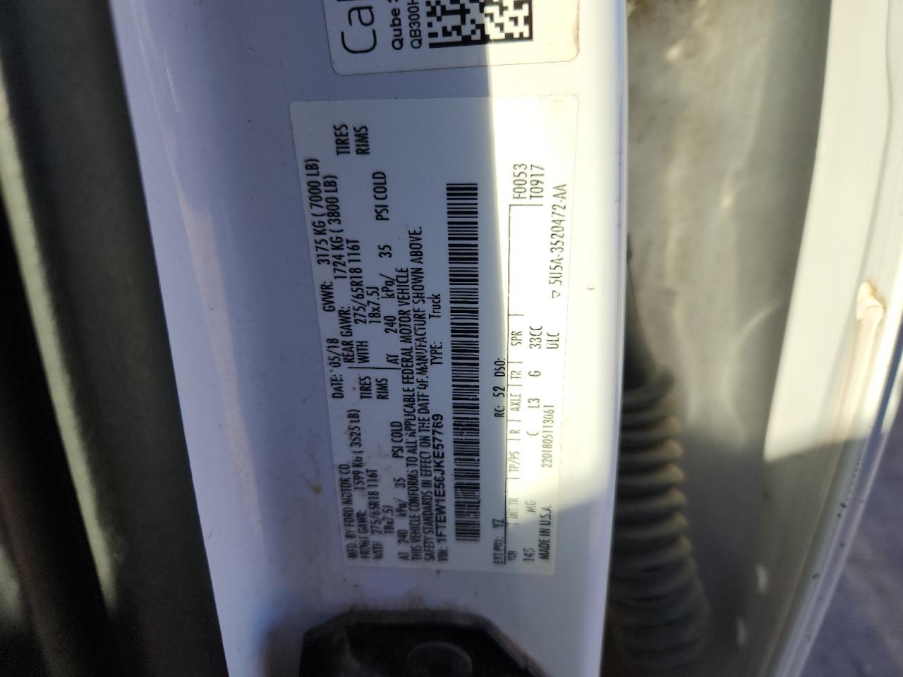 2018 Ford F150 Supercrew VIN: 1FTEW1E56JKE57769 Lot: 85206585