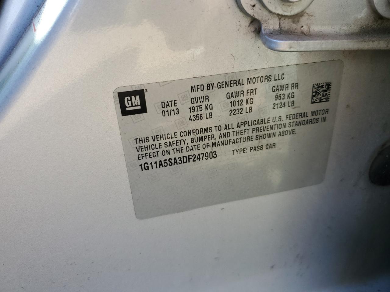 2013 Chevrolet Malibu Ls VIN: 1G11A5SA3DF247903 Lot: 84722675