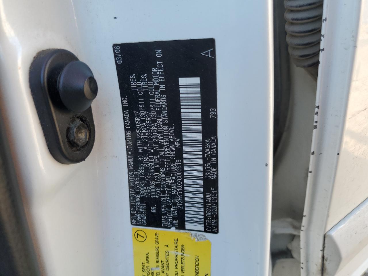 2007 Lexus Rx 350 VIN: 2T2HK31UX7C003919 Lot: 82602205