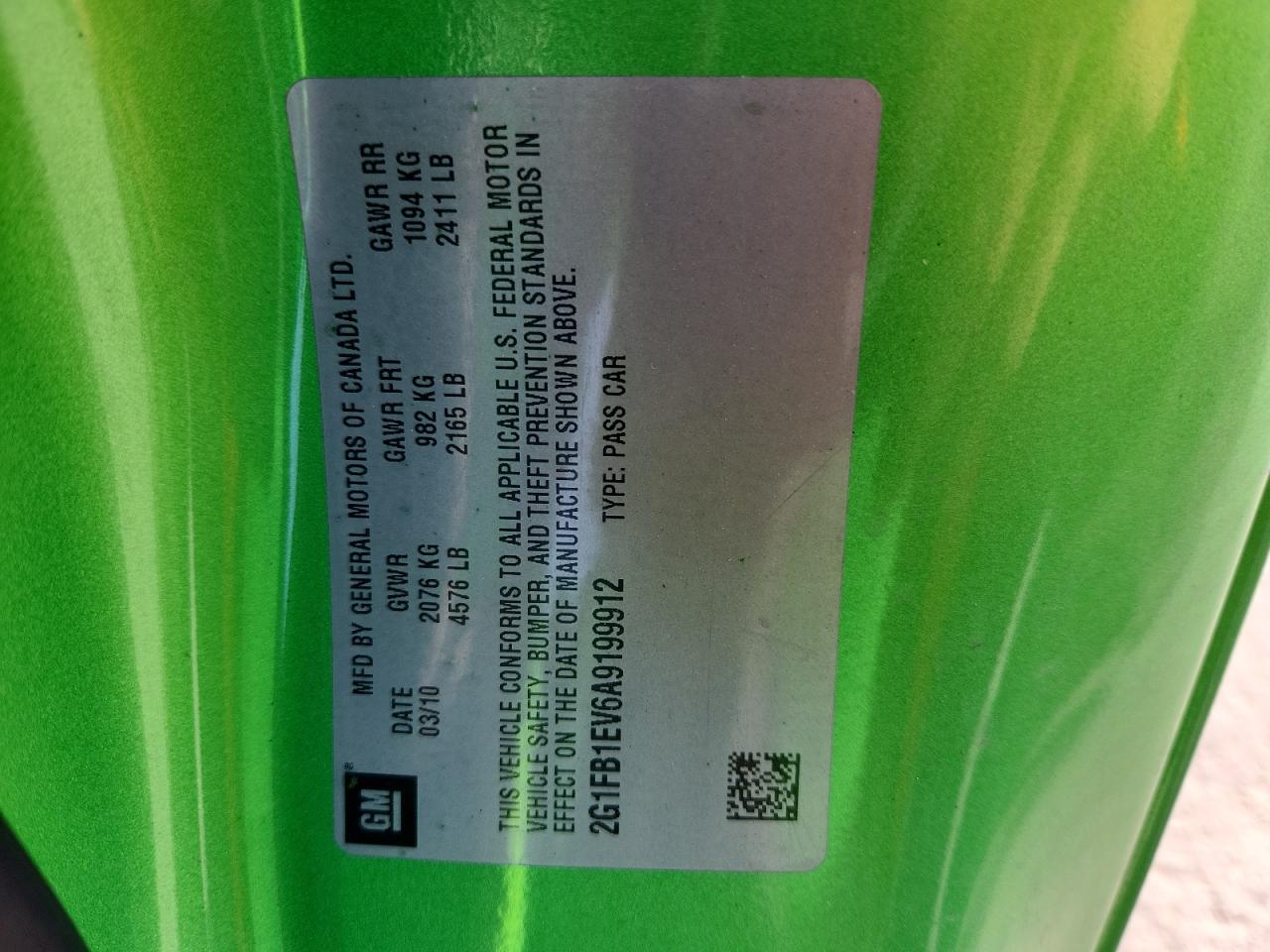 2010 Chevrolet Camaro Lt VIN: 2G1FB1EV6A9199912 Lot: 85176505