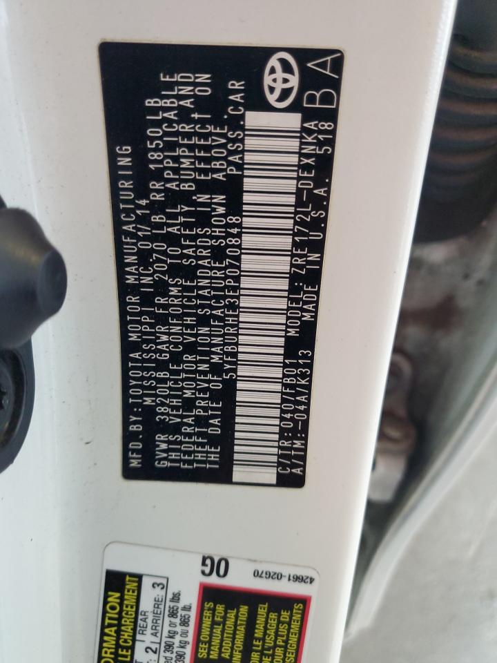 2014 Toyota Corolla L VIN: 5YFBURHE3EP070848 Lot: 85905005