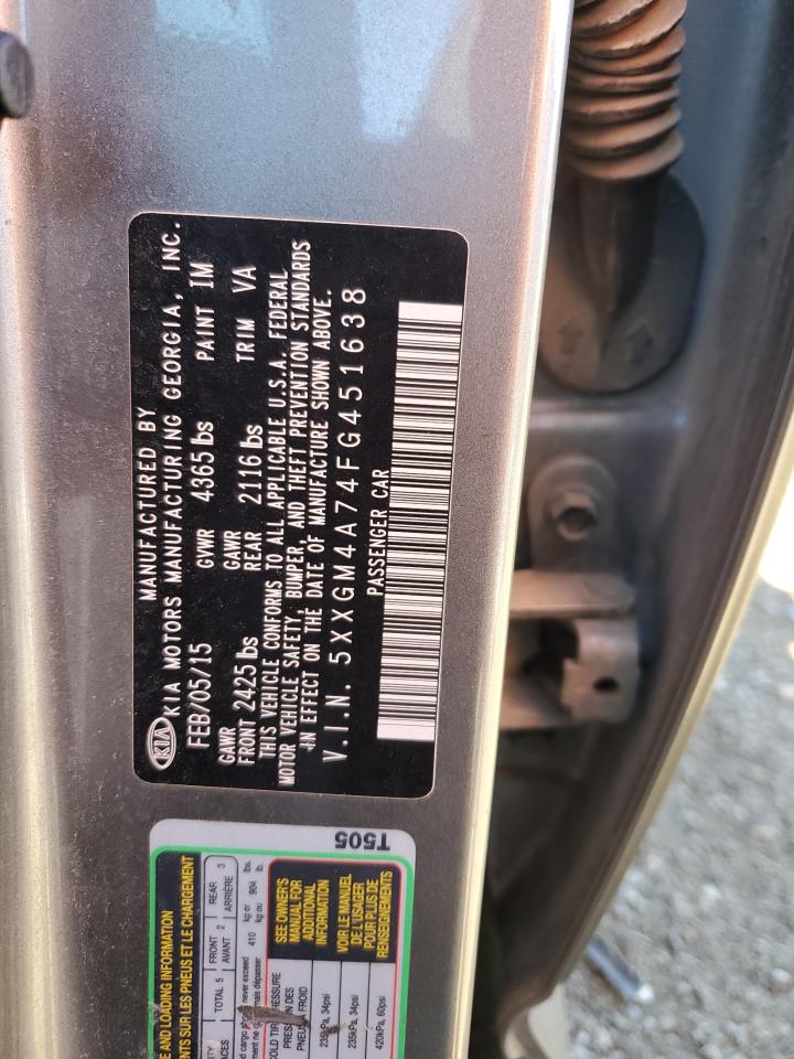 2015 Kia Optima Lx VIN: 5XXGM4A74FG451638 Lot: 82511965