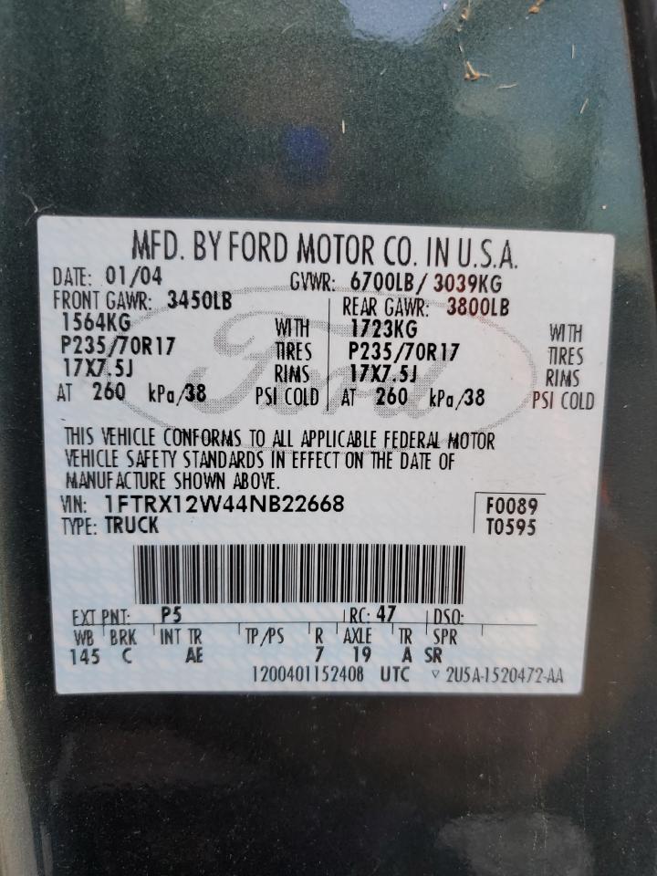 2004 Ford F150 VIN: 1FTRX12W44NB22668 Lot: 81398975