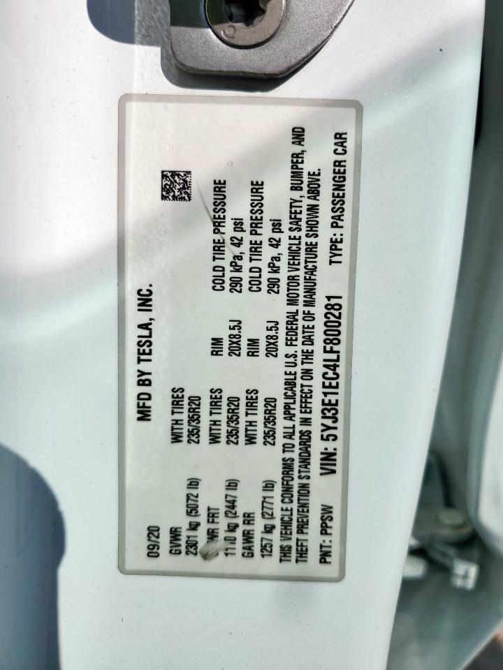 2020 Tesla Model 3 VIN: 5YJ3E1EC4LF800281 Lot: 85828245