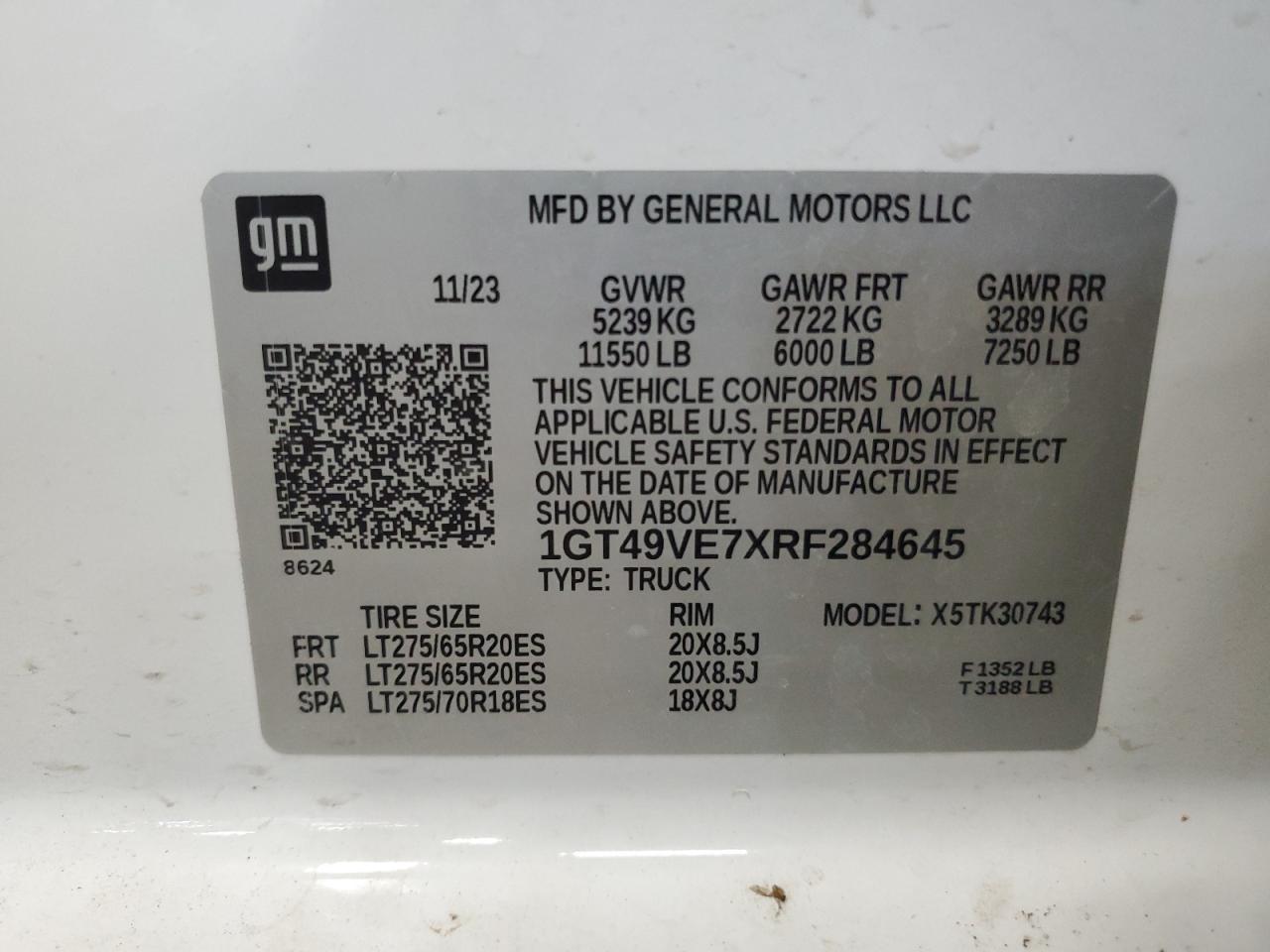 2024 GMC Sierra K3500 At4 VIN: 1GT49VE7XRF284645 Lot: 81978195