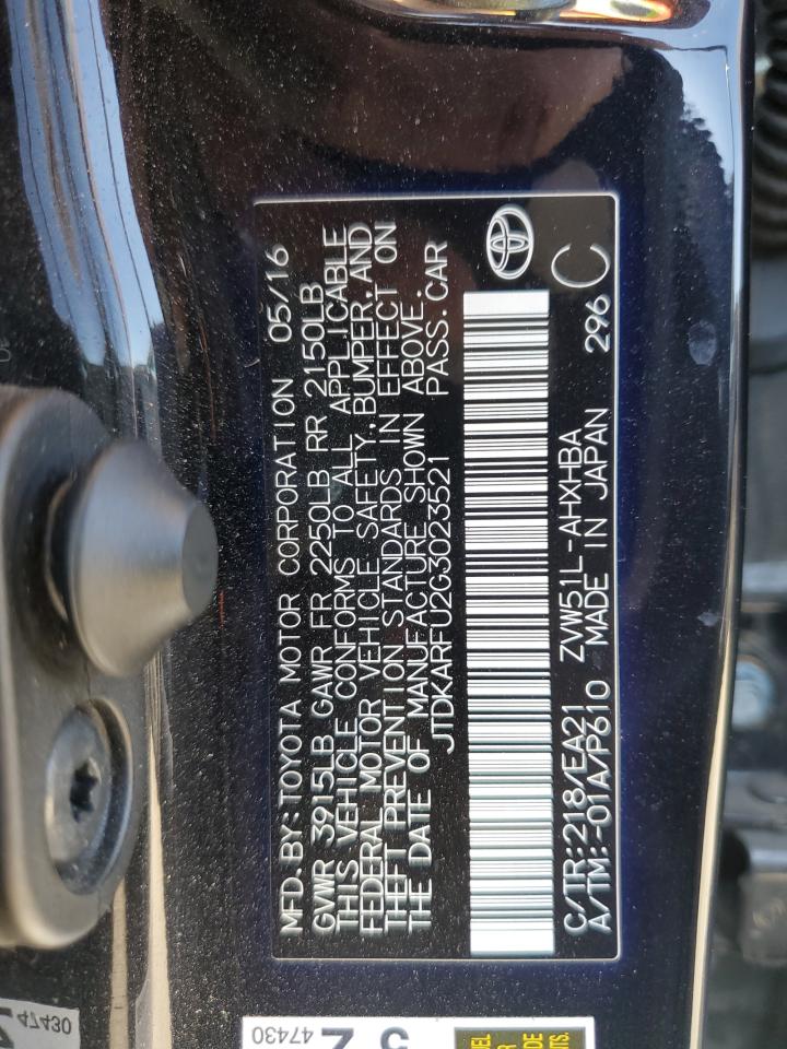 2016 Toyota Prius VIN: JTDKARFU2G3023521 Lot: 82663925