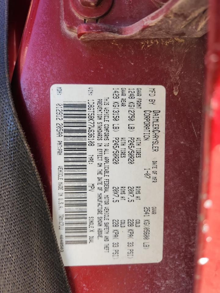 2007 Dodge Nitro Slt VIN: 1D8GT58K77W636108 Lot: 85121365