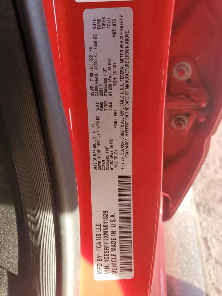 2021 Ram 1500 Big Horn/Lone Star VIN: 1C6SRFFTXMN811839 Lot: 84400685