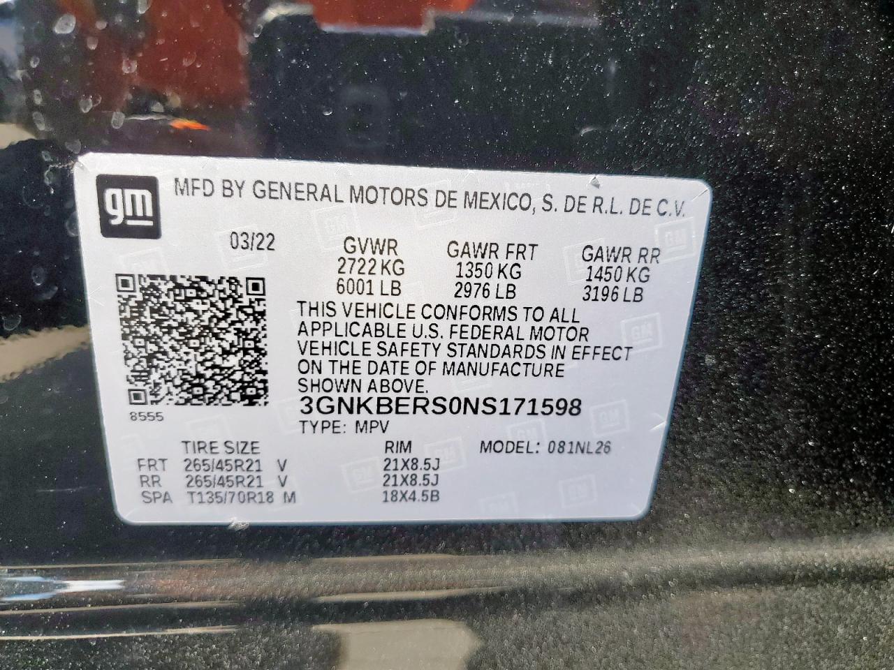2022 Chevrolet Blazer Rs VIN: 3GNKBERS0NS171598 Lot: 82349985