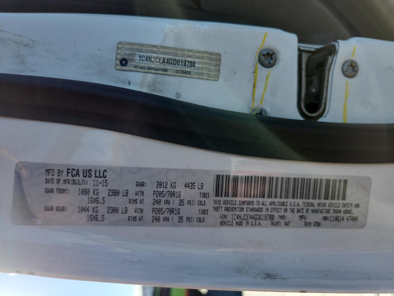 2016 Jeep Compass Latitude VIN: 1C4NJCEA4GD619788 Lot: 90134335