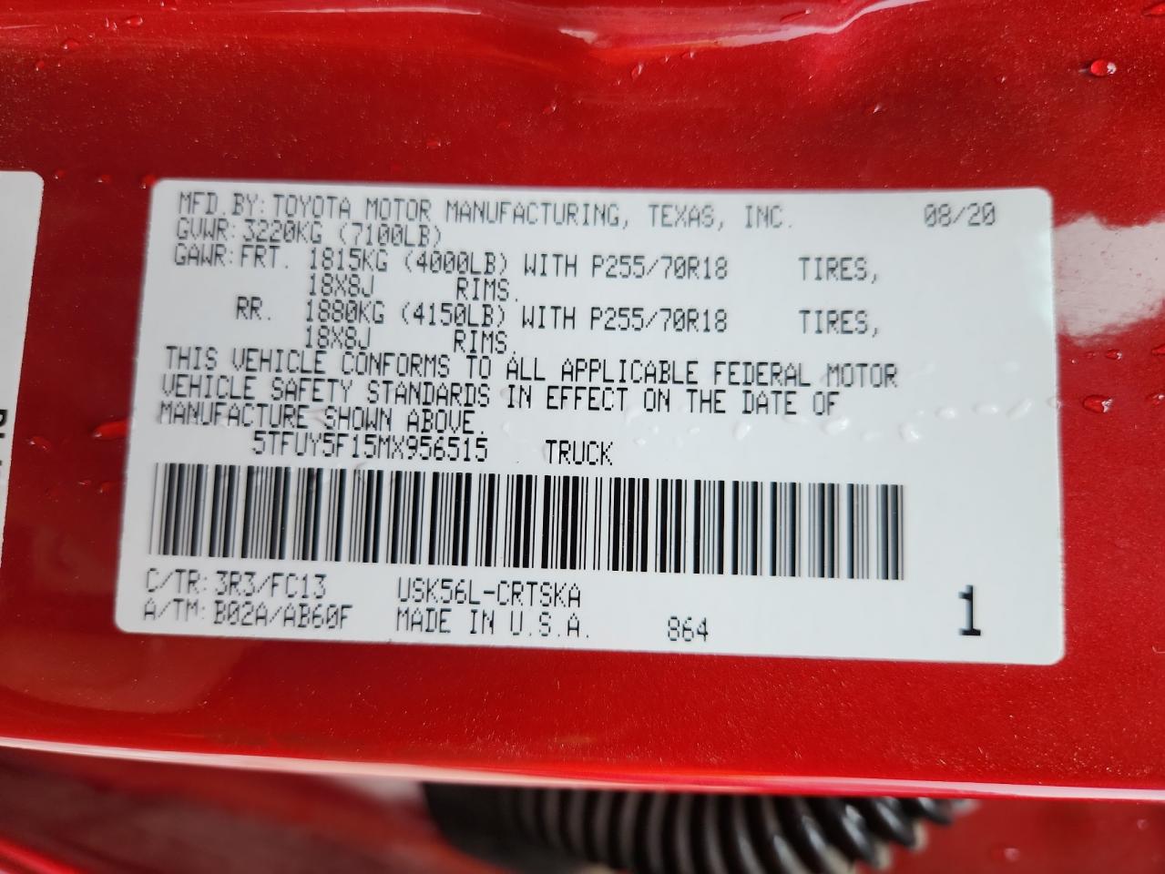 2021 Toyota Tundra Double Cab Sr VIN: 5TFUY5F15MX956515 Lot: 86492045