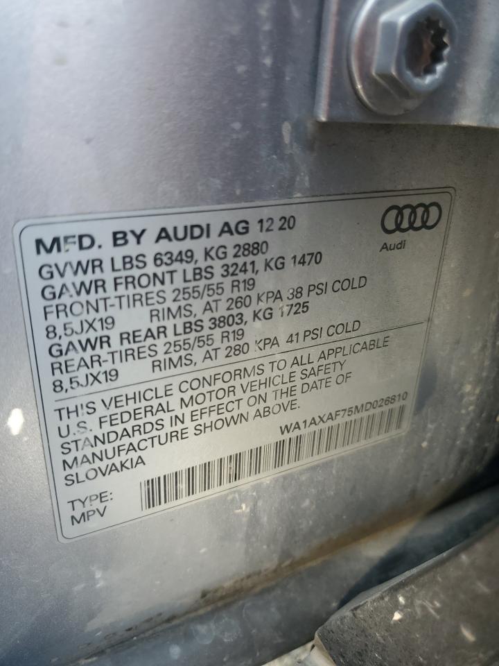 2021 Audi Q7 Premium VIN: WA1AXAF75MD026810 Lot: 82700775