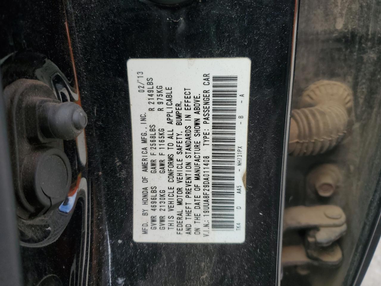 2013 Acura Tl VIN: 19UUA8F29DA011408 Lot: 85300355