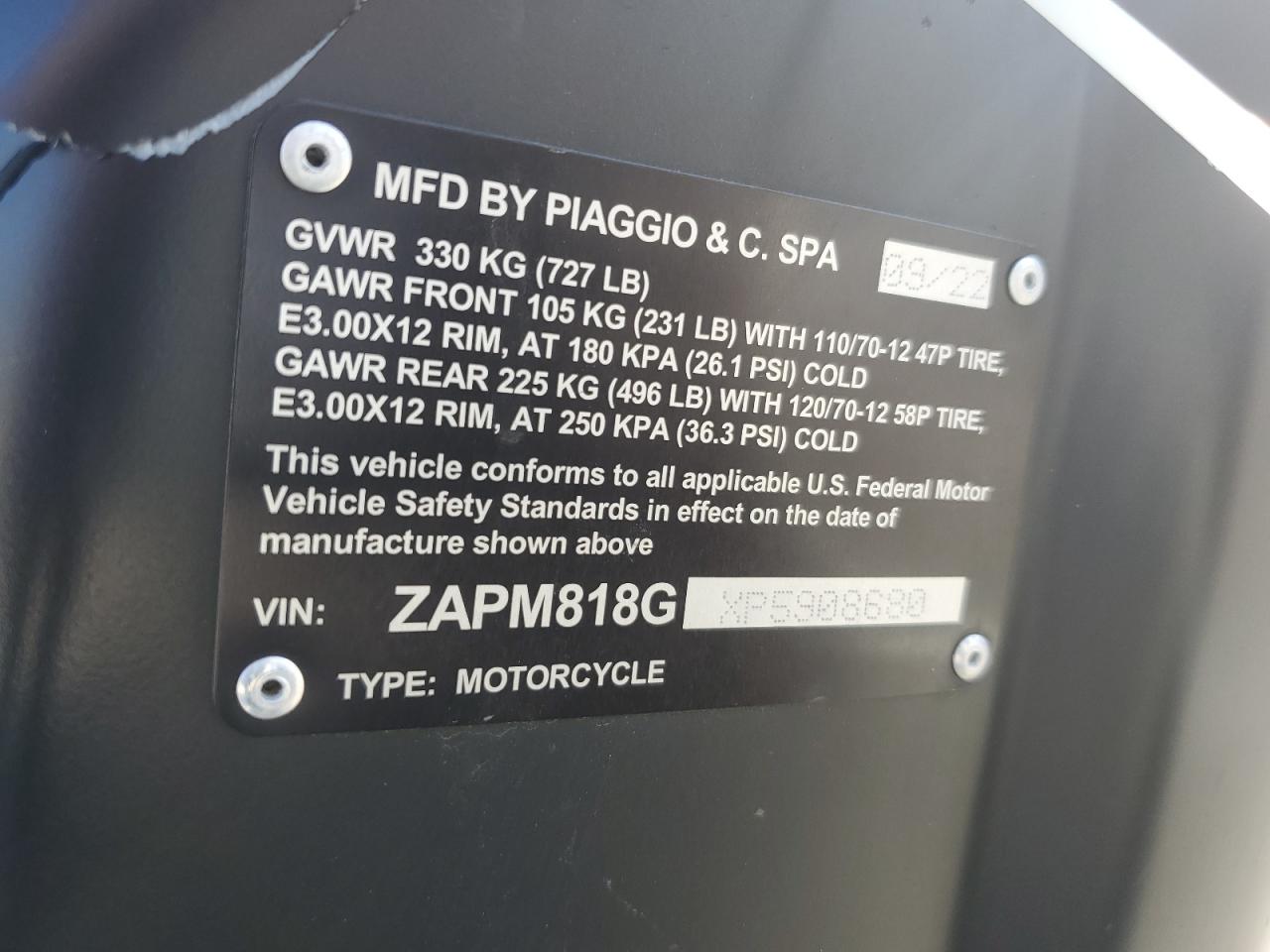 2023 Vespa Primavera/Sprint 150 VIN: ZAPM818GXP5908680 Lot: 87224535