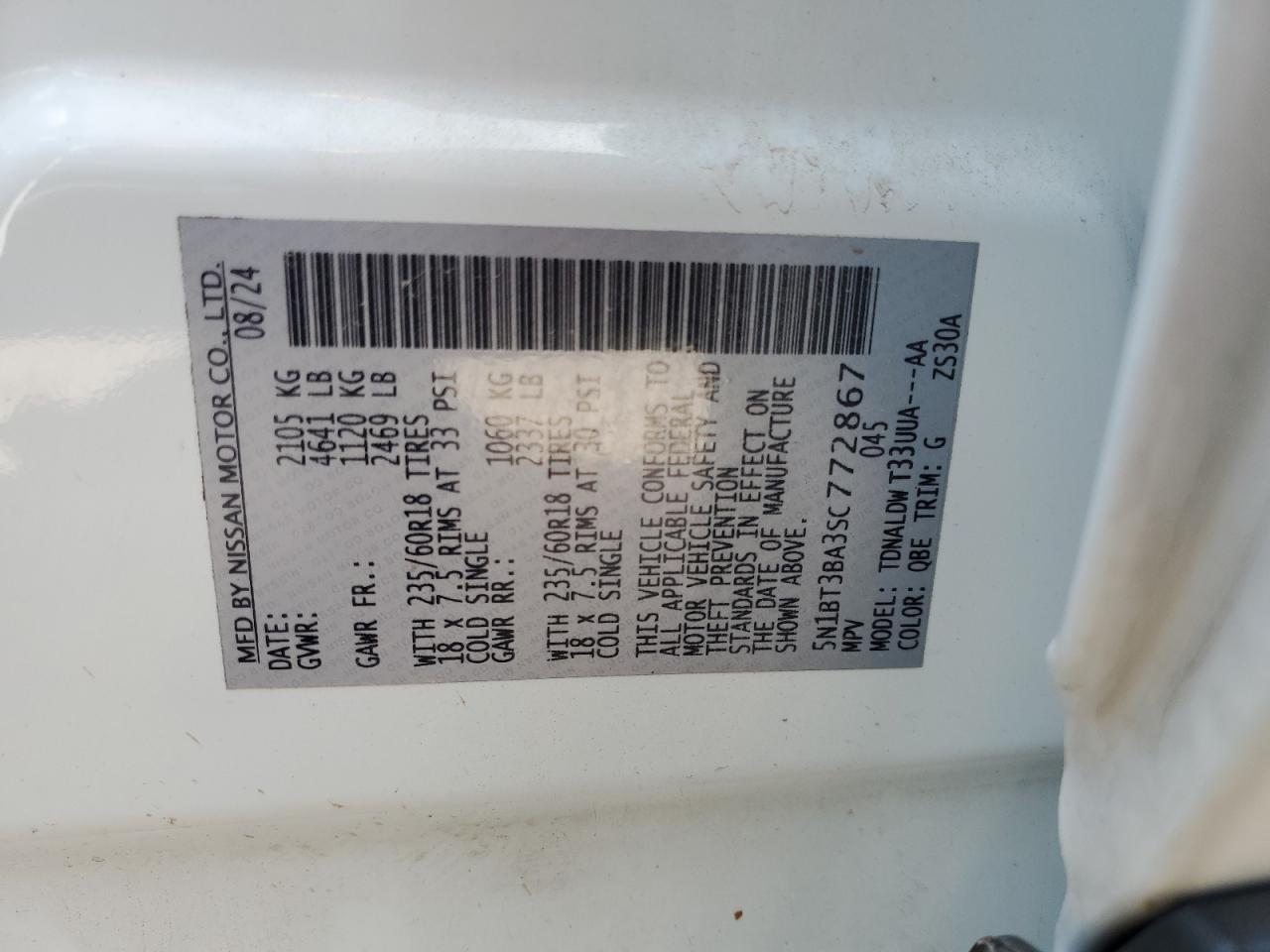 2025 Nissan Rogue Sv VIN: 5N1BT3BA3SC772867 Lot: 85588865