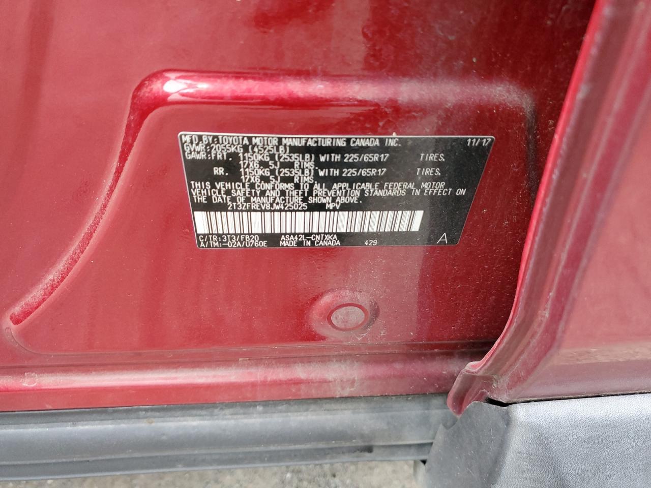 2018 Toyota Rav4 Le VIN: 2T3ZFREV8JW425025 Lot: 85893655